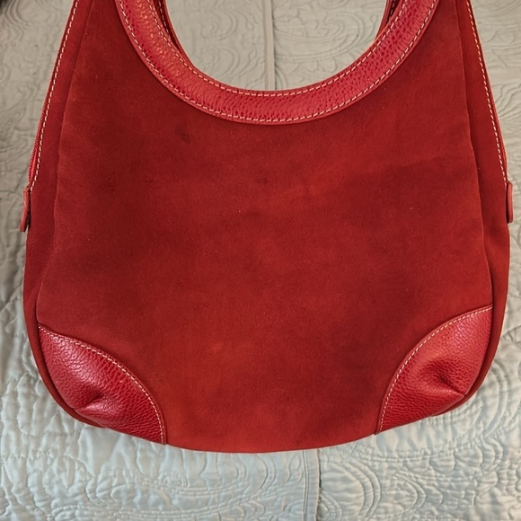 J. McLaughlin Red Suede Bag Leather Braided Handles RARE All Red - Picture 4 of 16